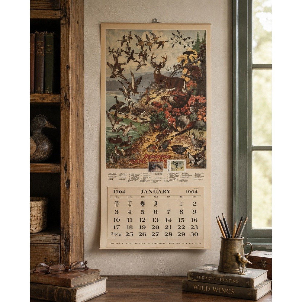 Vtg Remington Wall Calendar 1988 Reproduction 1904 Lynn Bogue Hunt Wildlife Art